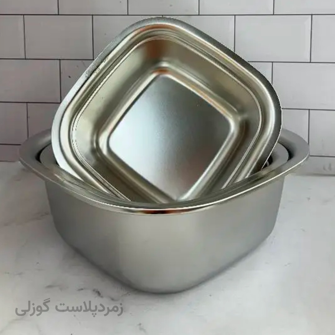 سرویس 6 پارچه لگن استیل مربع
